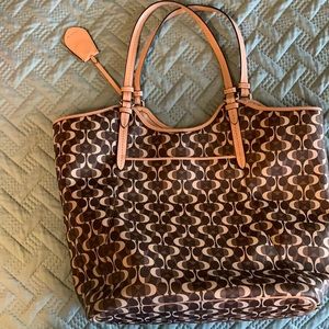 Brown and cream used Coach tote bag